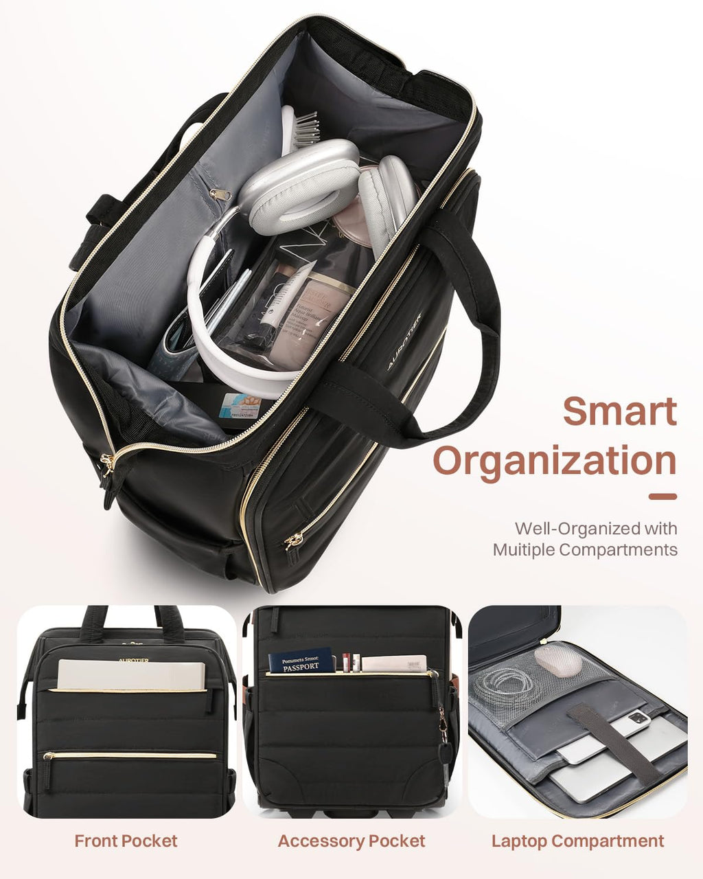 Black Rolling Puffer Backpack with Wheels Z792