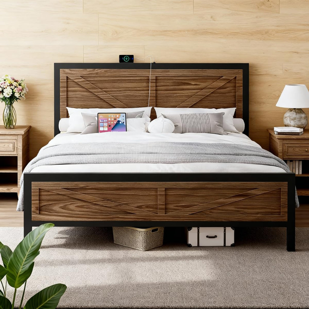 Queen Size Metal Platform Bed Frame with Storage D933818