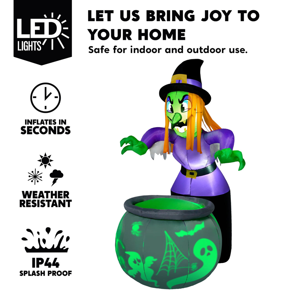 6 Ft Halloween Inflatable Witch and Cauldron Decoration with Green Ghost Light X19009