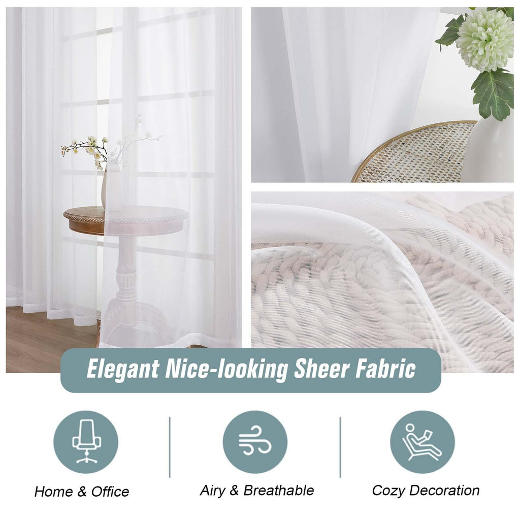 Extra Wide Sheer White Curtains 84 Inches Long 2 Panels F856