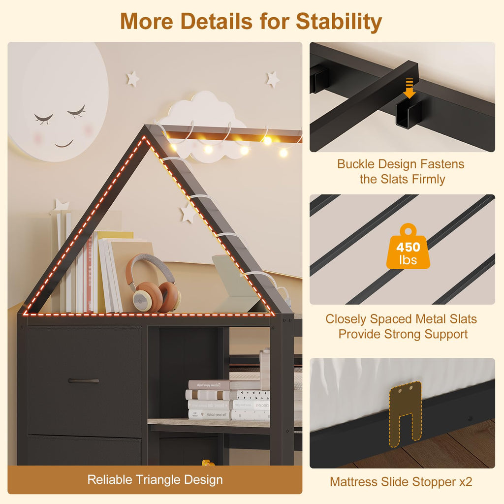 Twin Bunk Bed with Storage Bookshelf, 6 Drawers & USB N1048