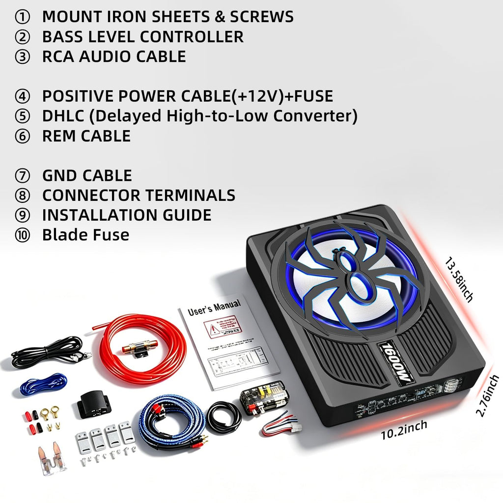 10" 1600W Under Seat Powered Subwoofer with Built-in Amp L68895
