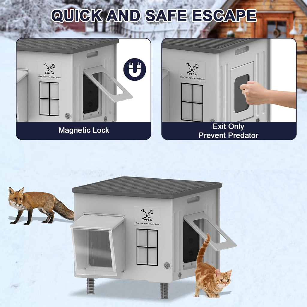 Heated Cat House with Safety Escape Doors and Heating Pads P926