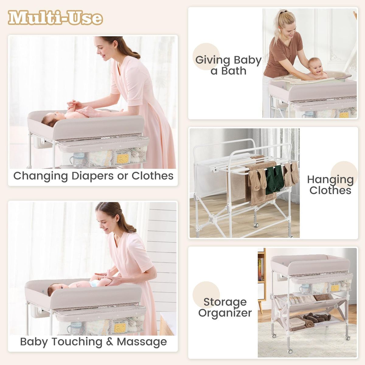Portable Foldable Baby Changing Table with Wheels I986334