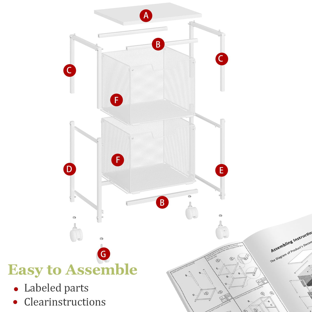 Rolling File Cart with 2 Storage Drawers S4559