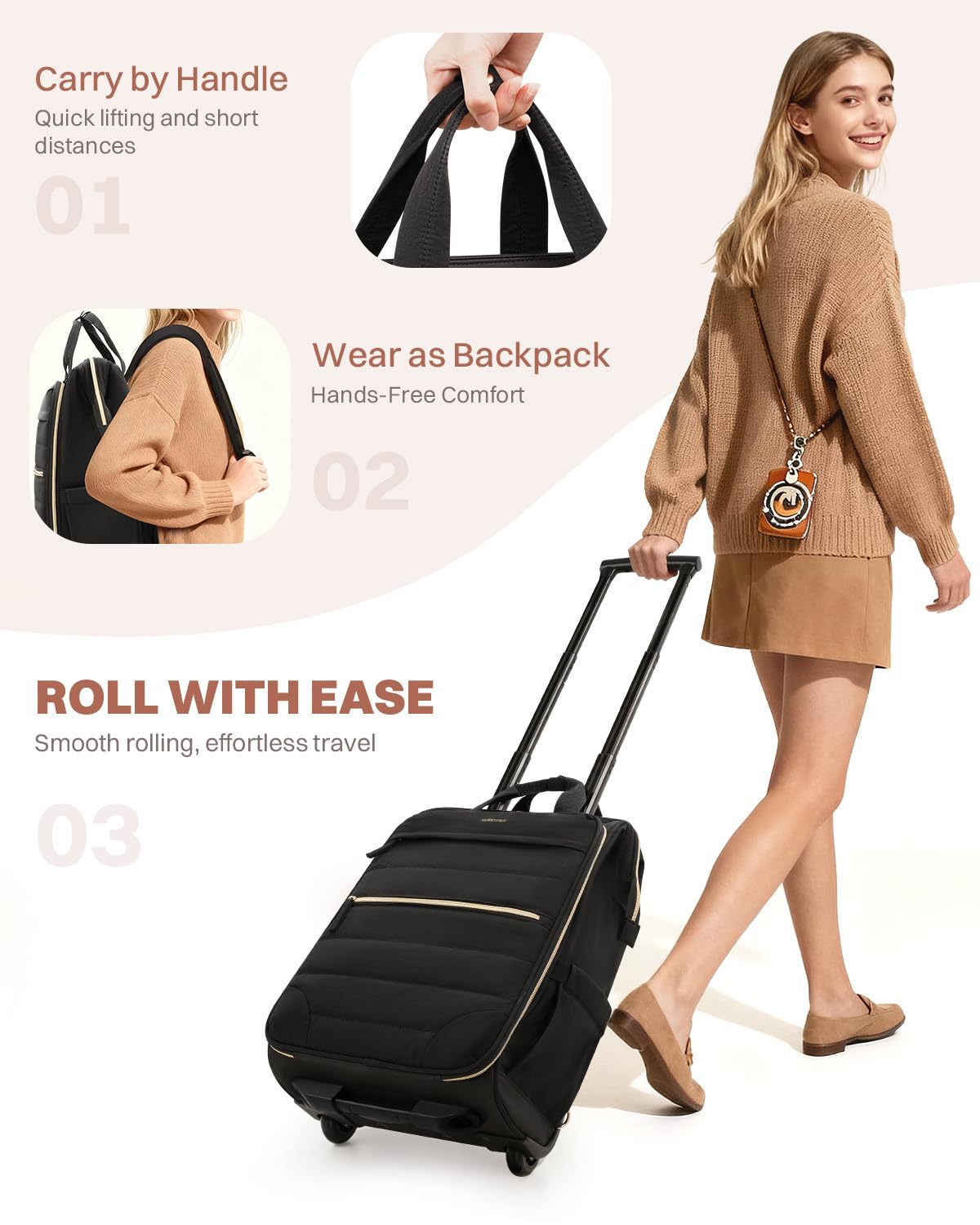 Black Rolling Puffer Backpack with Wheels Z792