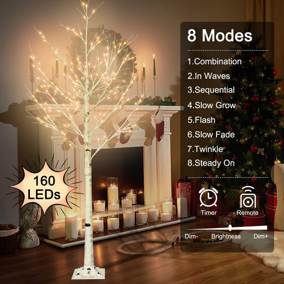 6FT Lighted Birch Tree with 160 LEDs Warm White Lights U8932