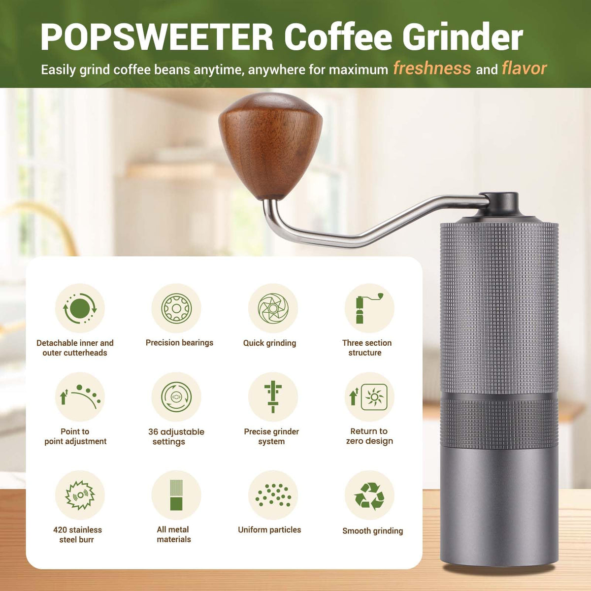 Manual Coffee Grinder with Stainless Steel Burrs U315673