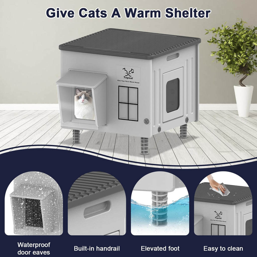 Heated Cat House with Safety Escape Doors and Heating Pads P926