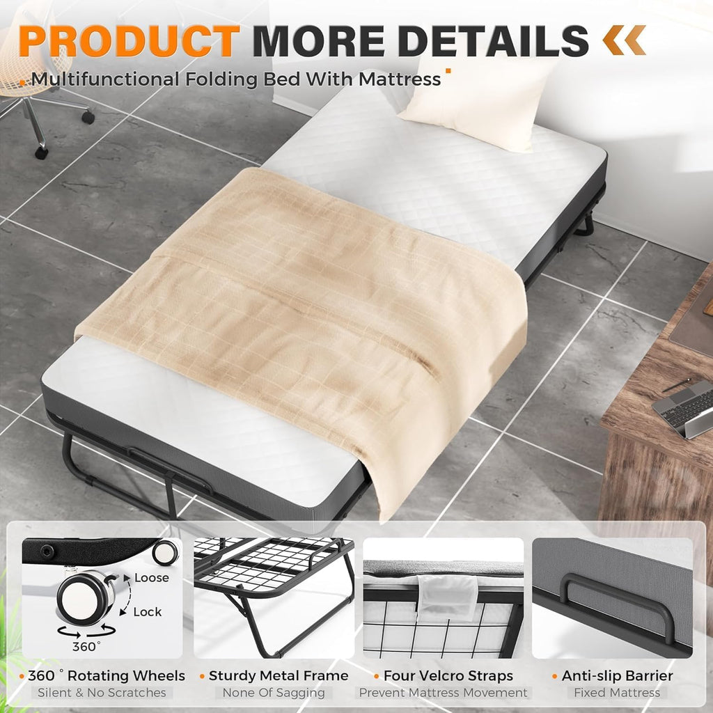 Folding Bed with Mattress 75" x 31" 5" Memory Foam I242739