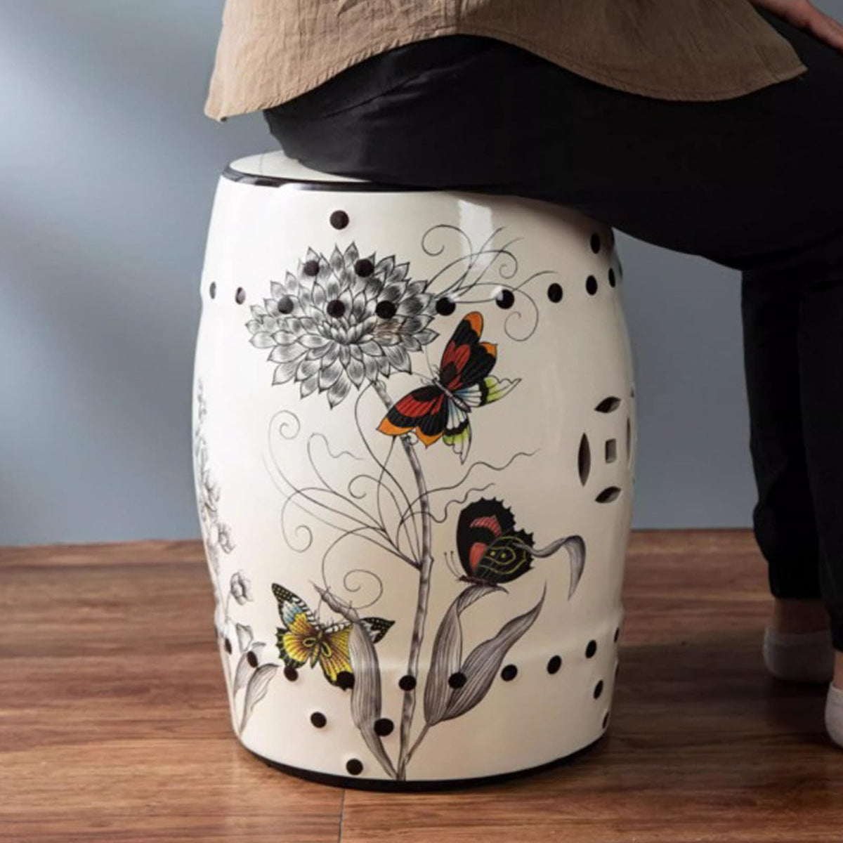 Glazed Ceramic Decorative Garden Stool 28x28x46cm I4123
