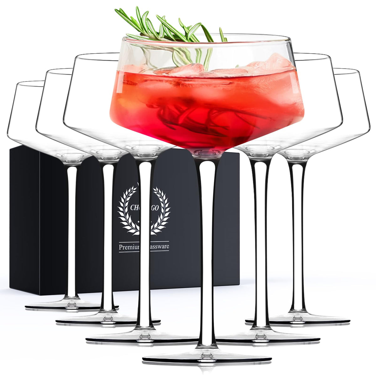 Martini Glasses Set of 6, 8Oz Hand Blown Crystal Cocktail Glasses O787