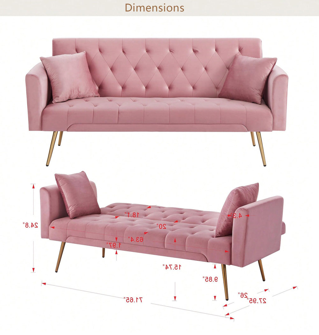 Pink Velvet Convertible Sleeper Sofa Bed X55087