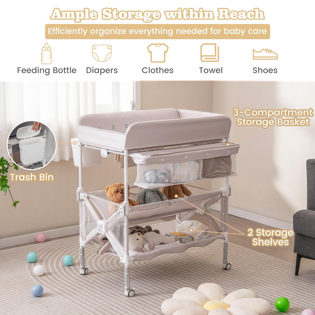 Portable Foldable Baby Changing Table with Wheels I986334