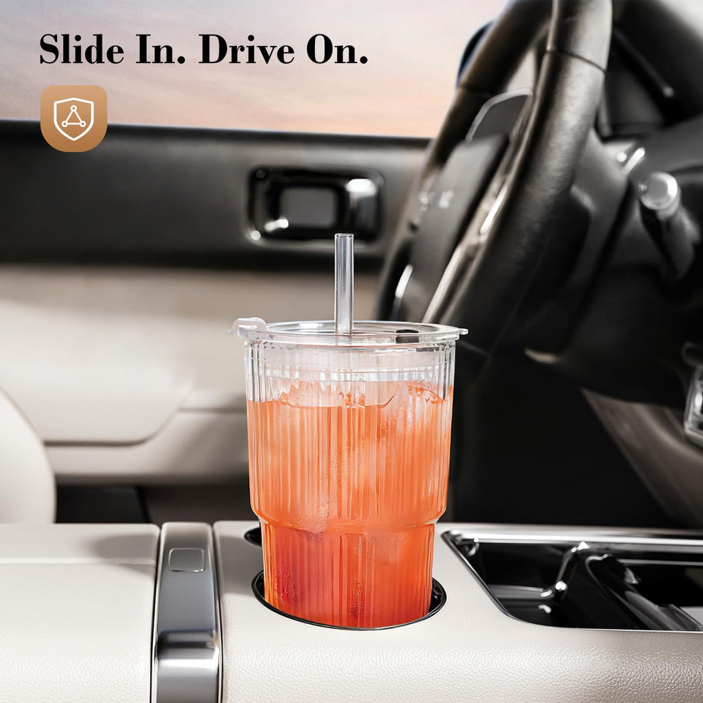 20oz Ribbed Glass Cups with Lids and Straws R5672