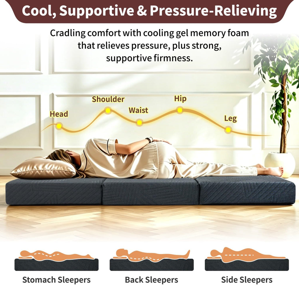 6 Inch Cooling Gel Memory Foam Trifold Mattress with Ice Silk Cover V952