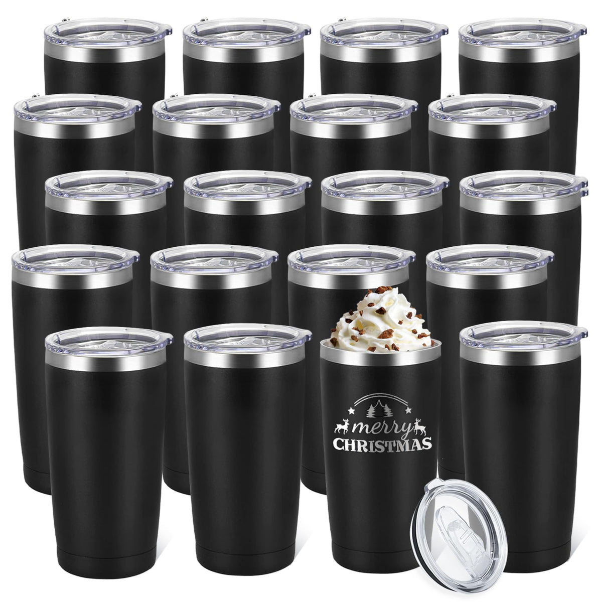 20 Pack Stainless Steel Insulated Tumbler 20oz Black H57932