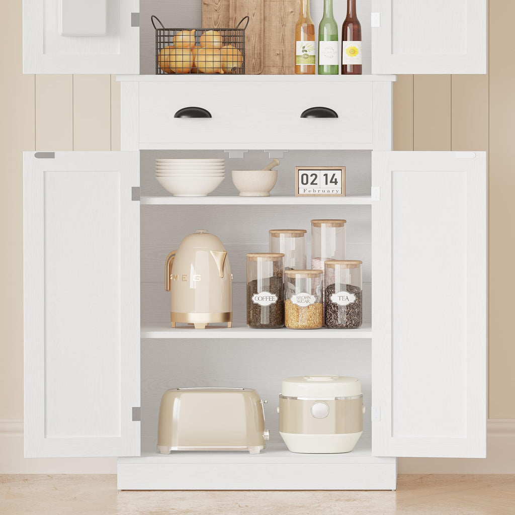 White Kitchen Pantry Storage Cabinet J72660