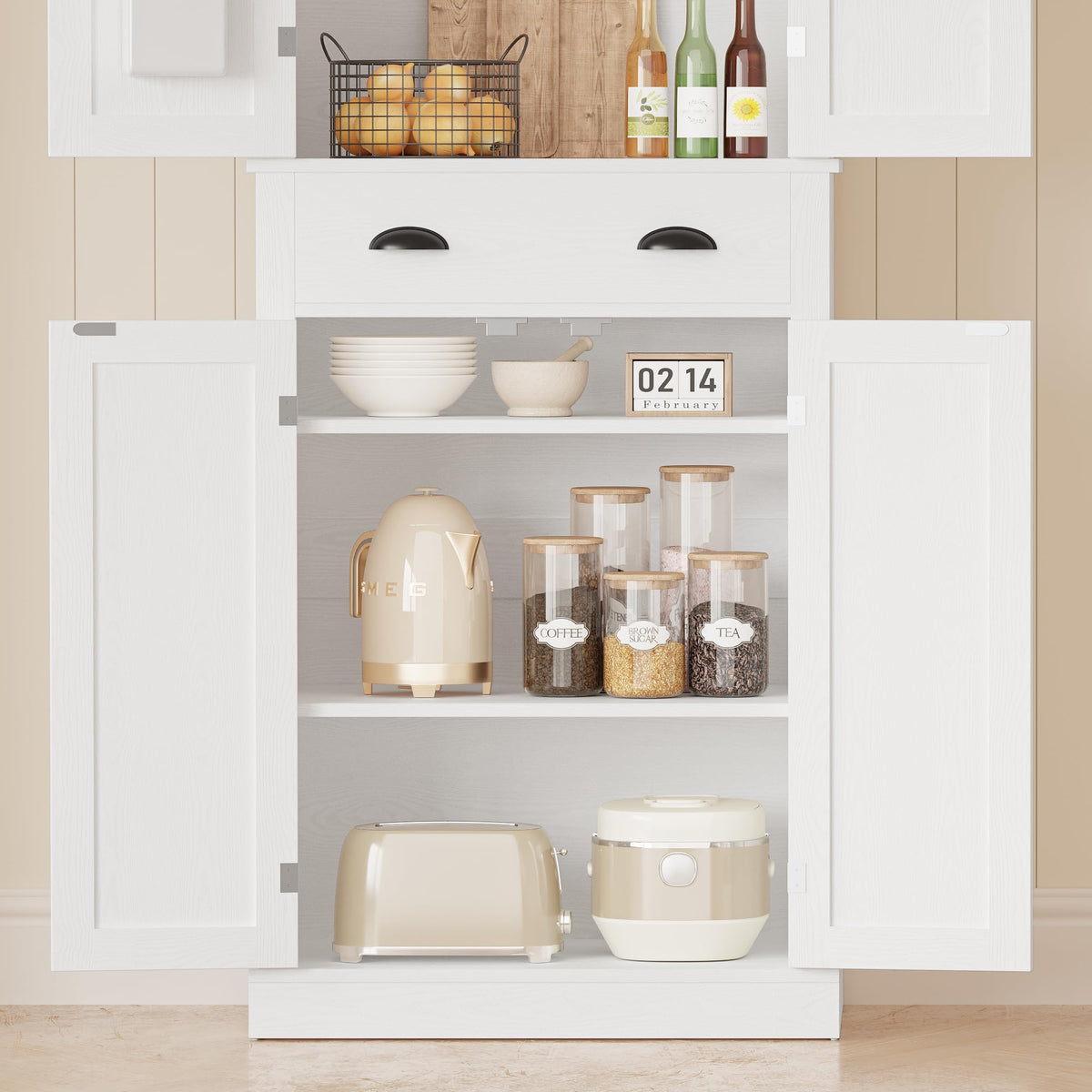White Kitchen Pantry Storage Cabinet J72660