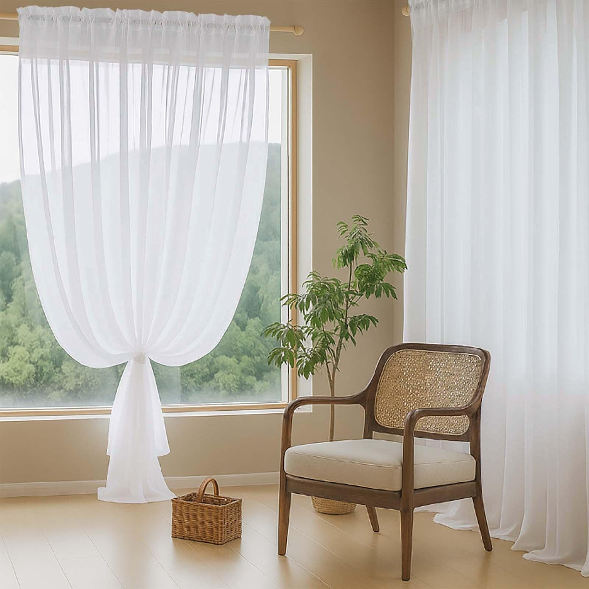 Extra Wide Sheer White Curtains 84 Inches Long 2 Panels F856