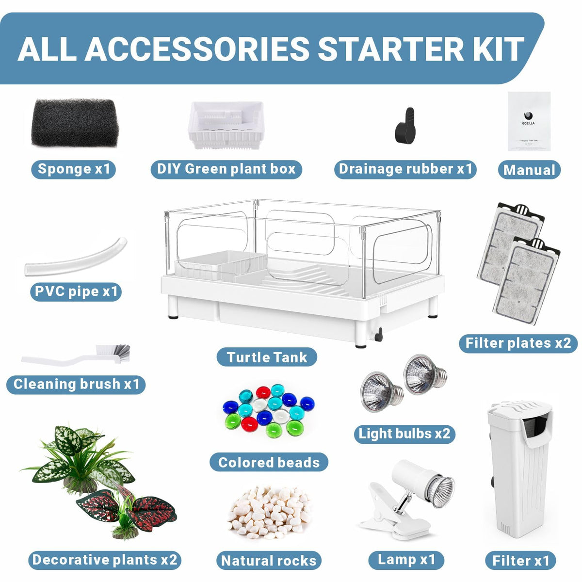 Small Turtle Tank Kit with Adjustable Lamp and Filter H27217