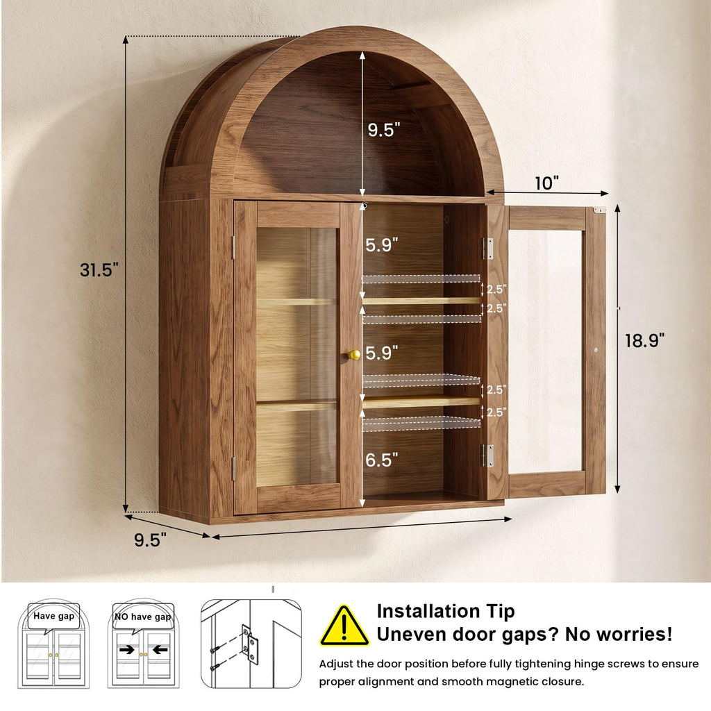 Wall Mount Medicine Cabinet with Glass Doors and Adjustable Shelves U5644
