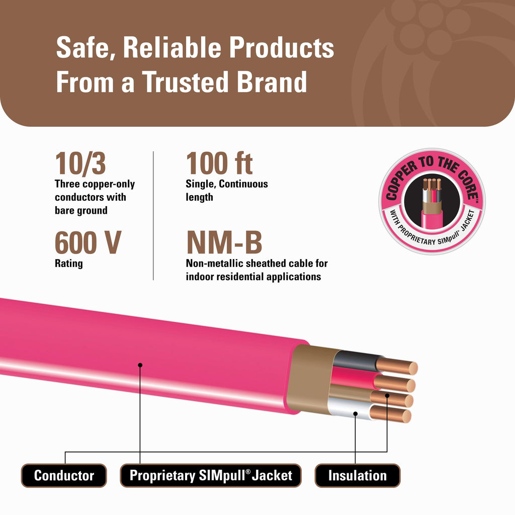 10 Gauge 3 Conductor Electrical Wire, 100Ft X9580