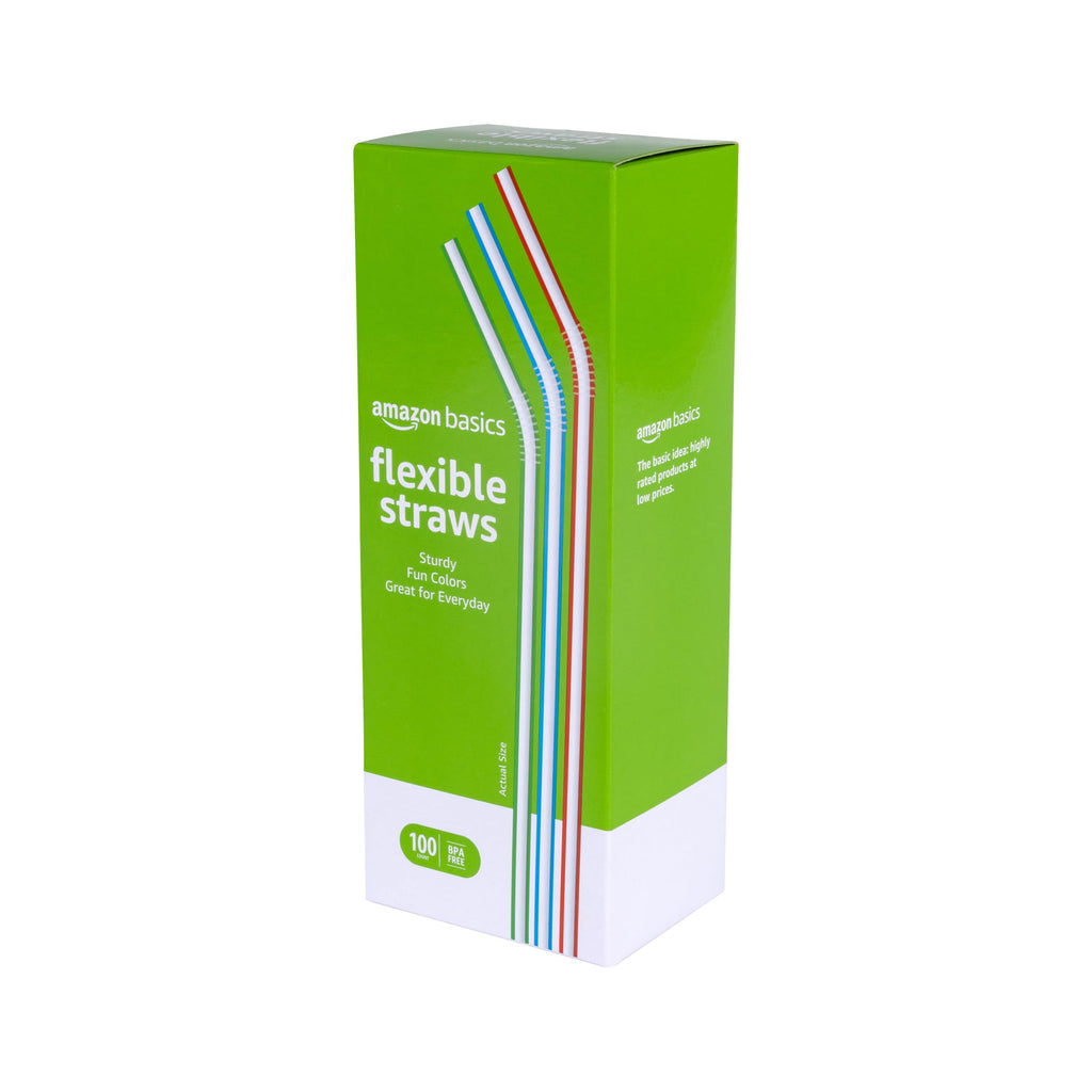 Disposable Striped Plastic Flex Straws, 100 Count G90193