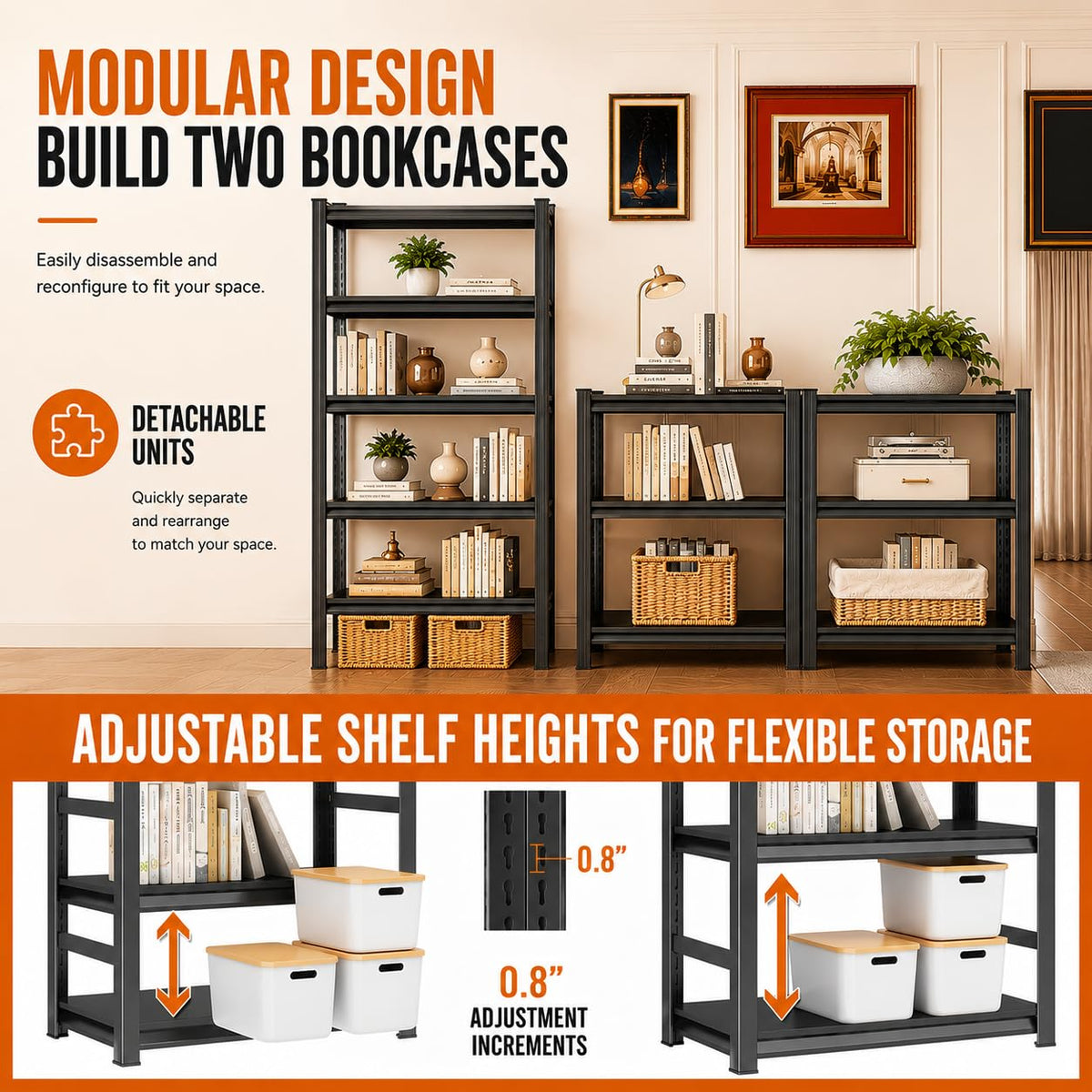5 Tier Black Metal Bookshelf T32212