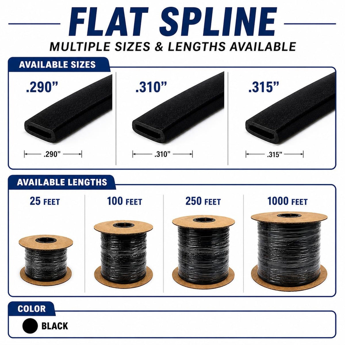 .310 Flat Vinyl Spline 100 Feet R7397