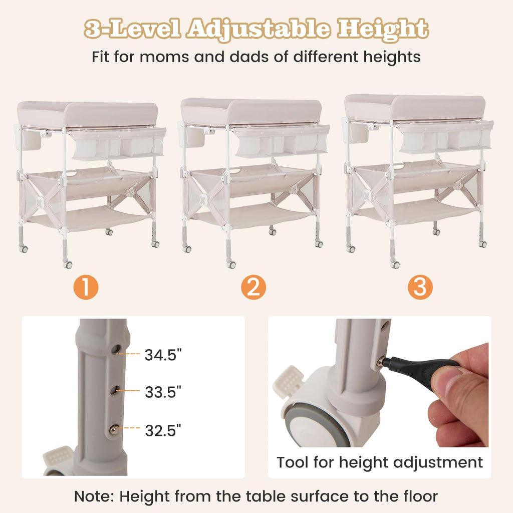 Portable Foldable Baby Changing Table with Wheels I986334
