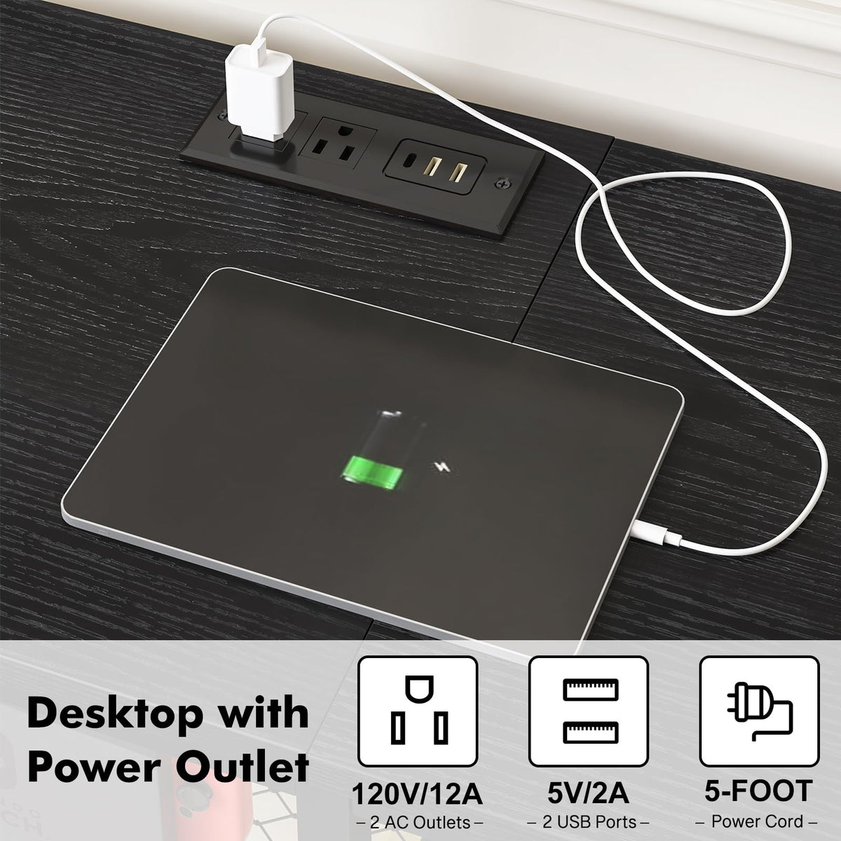 Black TV Stand with Outlets Q455