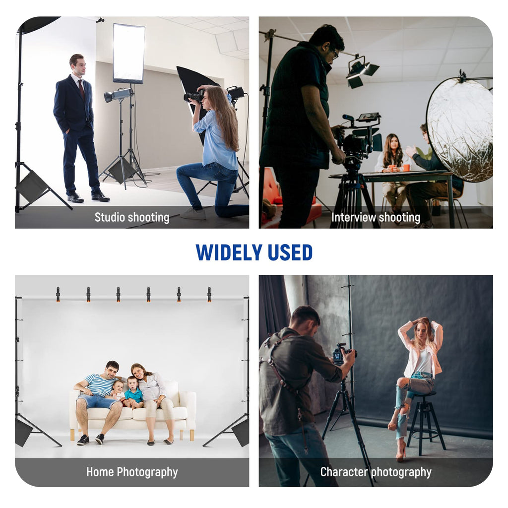 Adjustable Backdrop Stand Kit with 4 Crossbars, 6 Spring Clamps, 6 Backdrop Clips, 2 Sandbags, and Carrying Bag Y662390