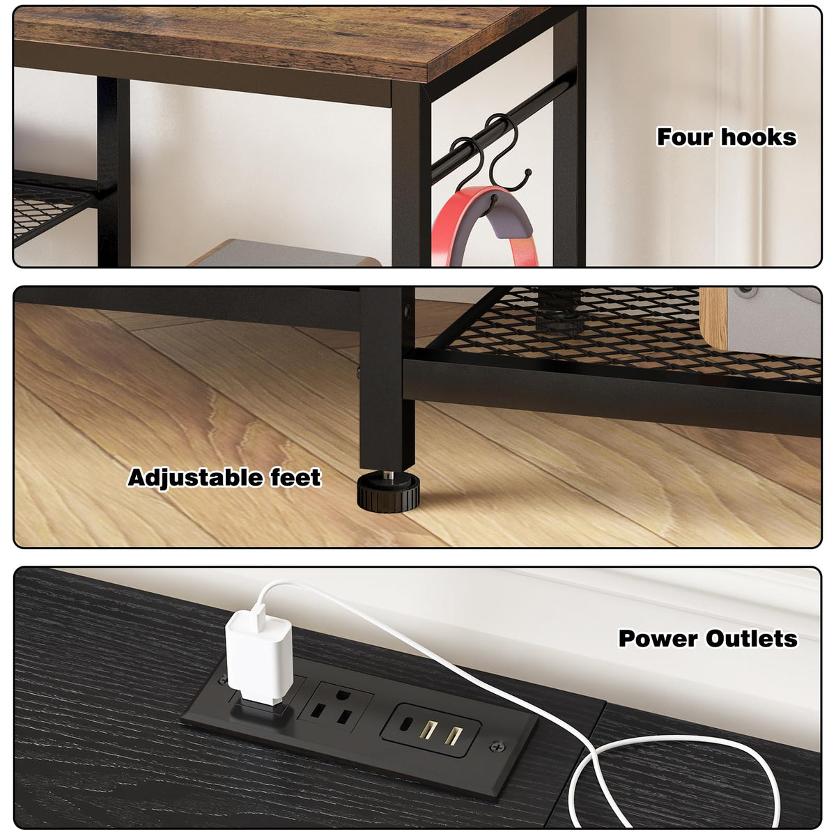 Black TV Stand with Outlets Q455