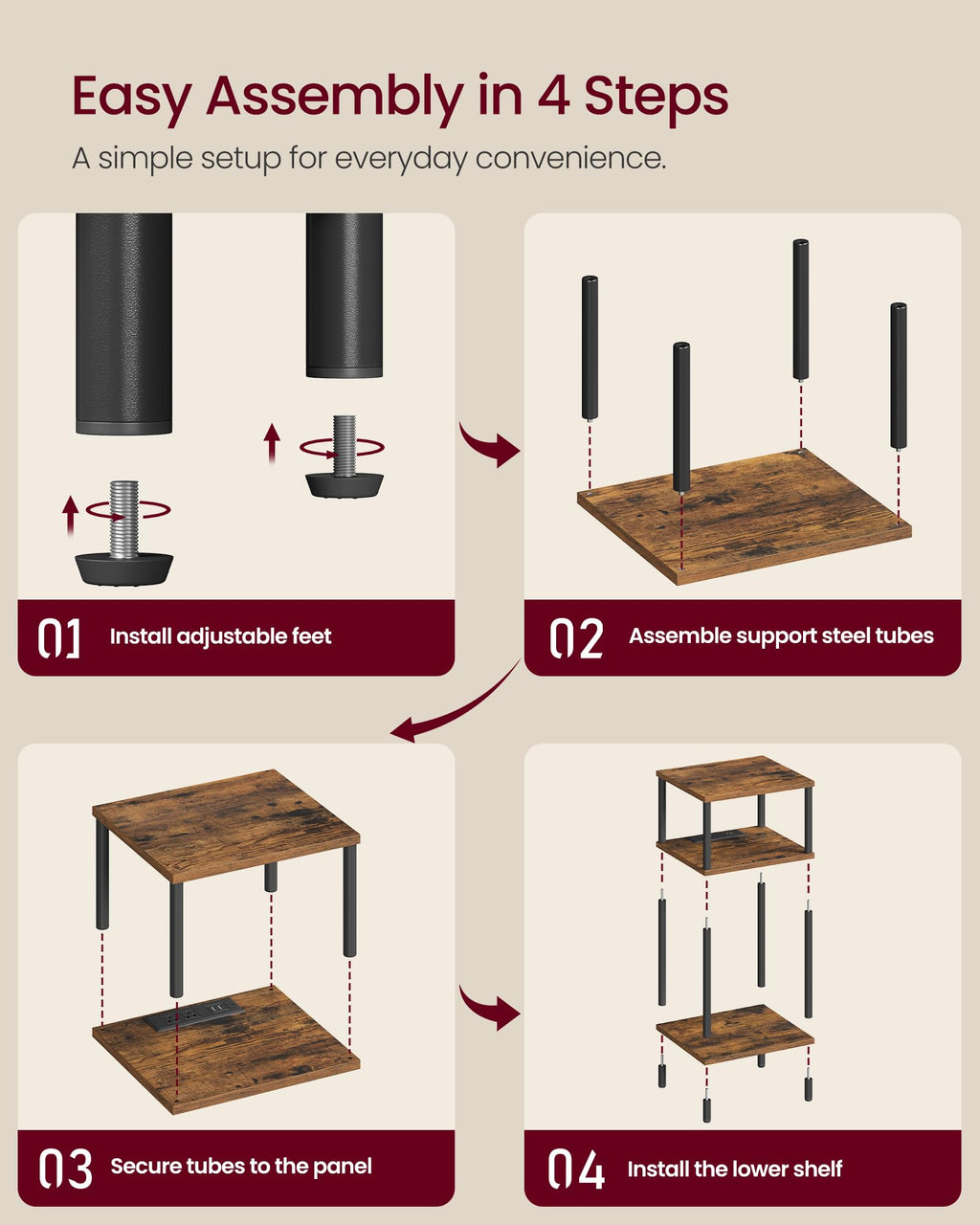 Side Table with Charging Station, 3-Tier End Table Z8414