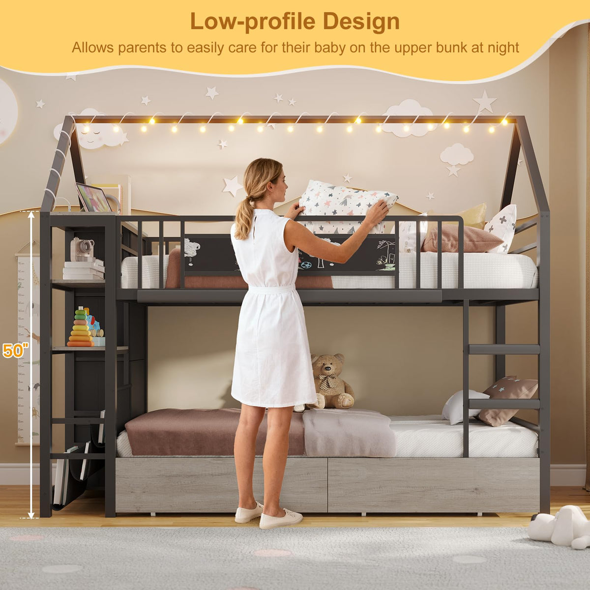 Twin Bunk Bed with Storage Bookshelf, 6 Drawers & USB N1048