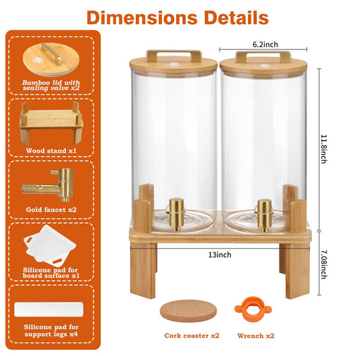 1.5 Gallon Glass Drink Dispenser with Wooden Stand I770625