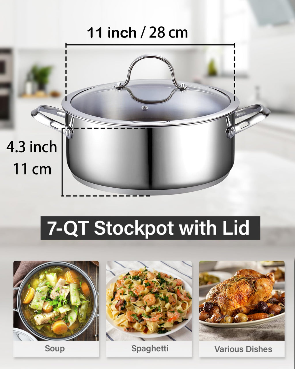 7 Quart Stainless Steel Stock Pot with Lid F18974