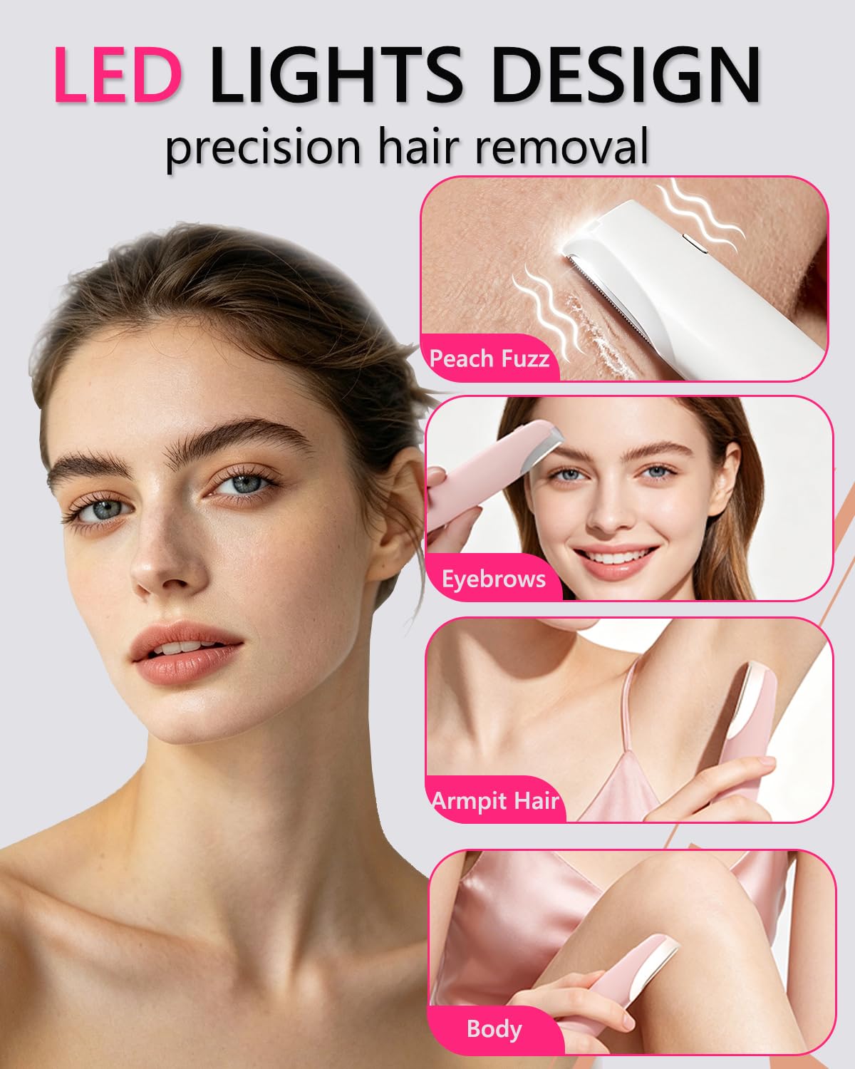 Pink Dermaplane Razor with LED Light and 4 Replacement Blades U157626