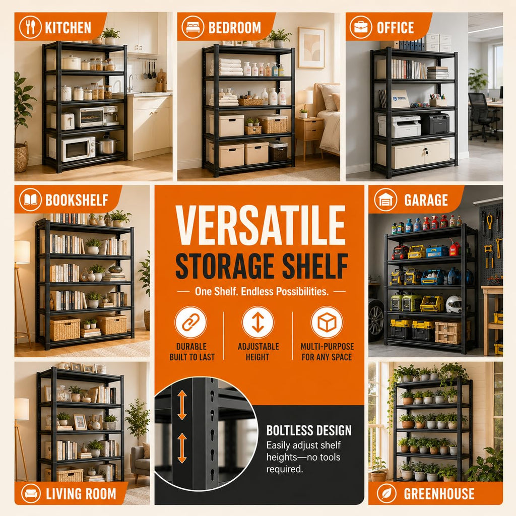 5 Tier Black Metal Bookshelf T32212