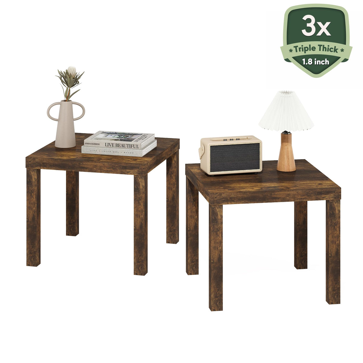 Rustic Brown Square Side Table Set of 2 S36396