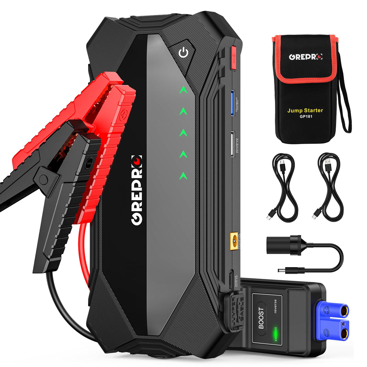 3000A 12V Jump Starter with Jumper Cables and LED Light P1184