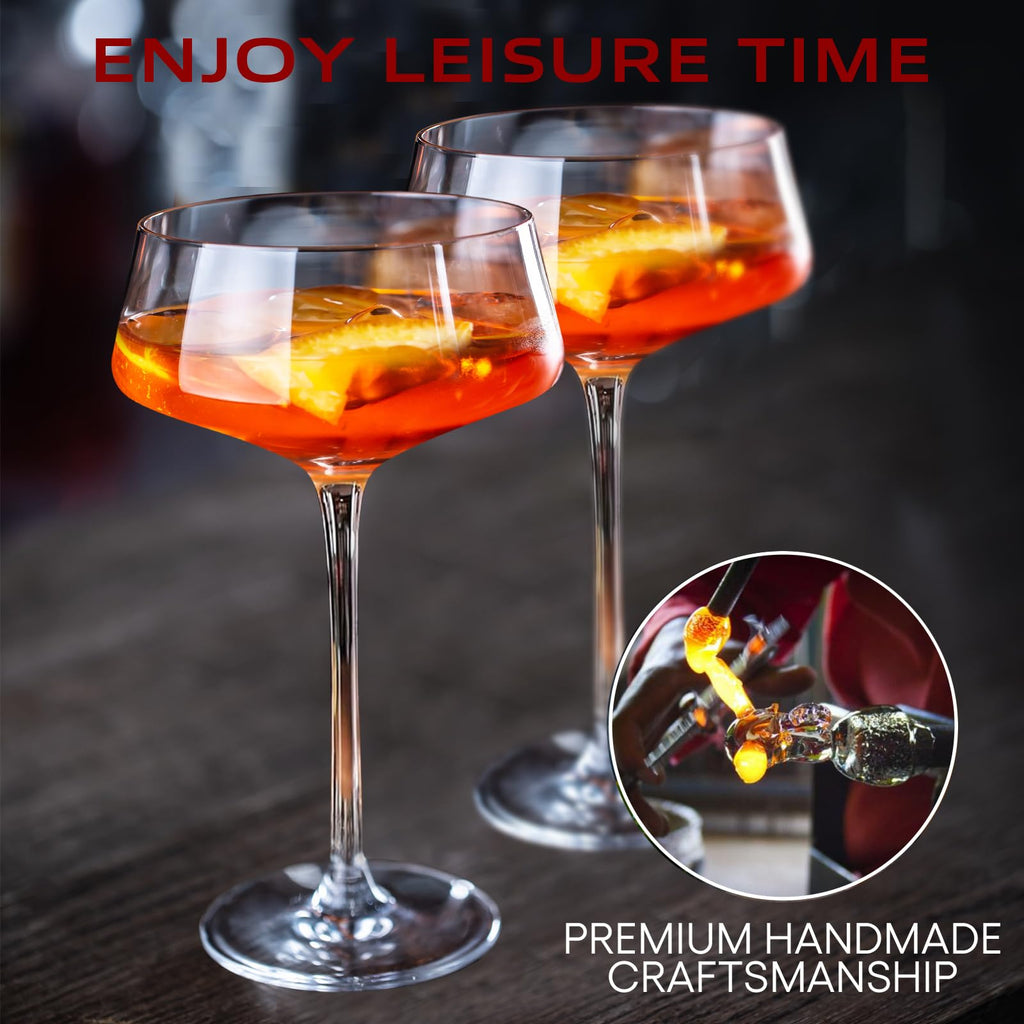 Martini Glasses Set of 6, 8Oz Hand Blown Crystal Cocktail Glasses O787
