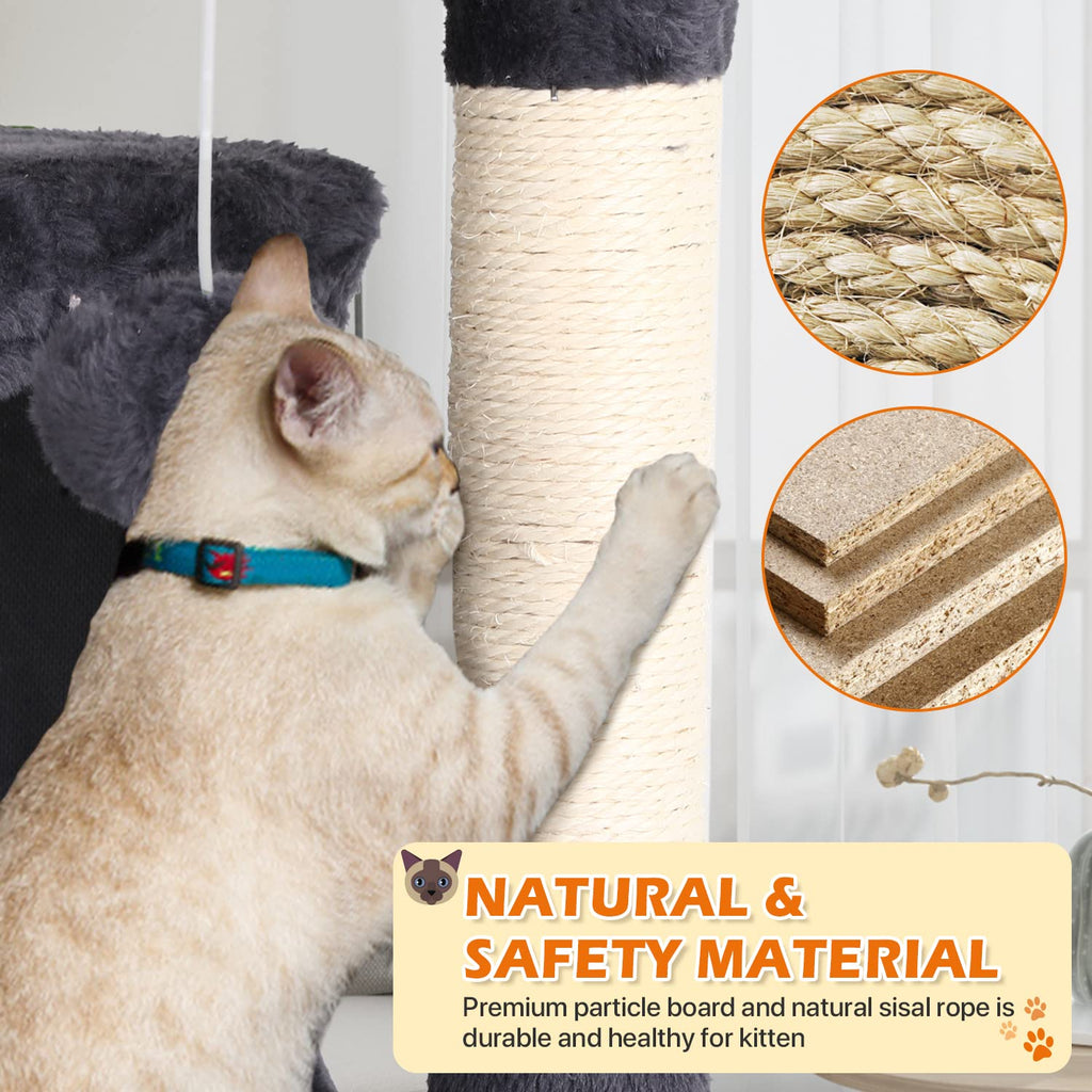 70 Inch Light Gray Cat Tree with 2 Condos, 3 Scratching Posts D91928