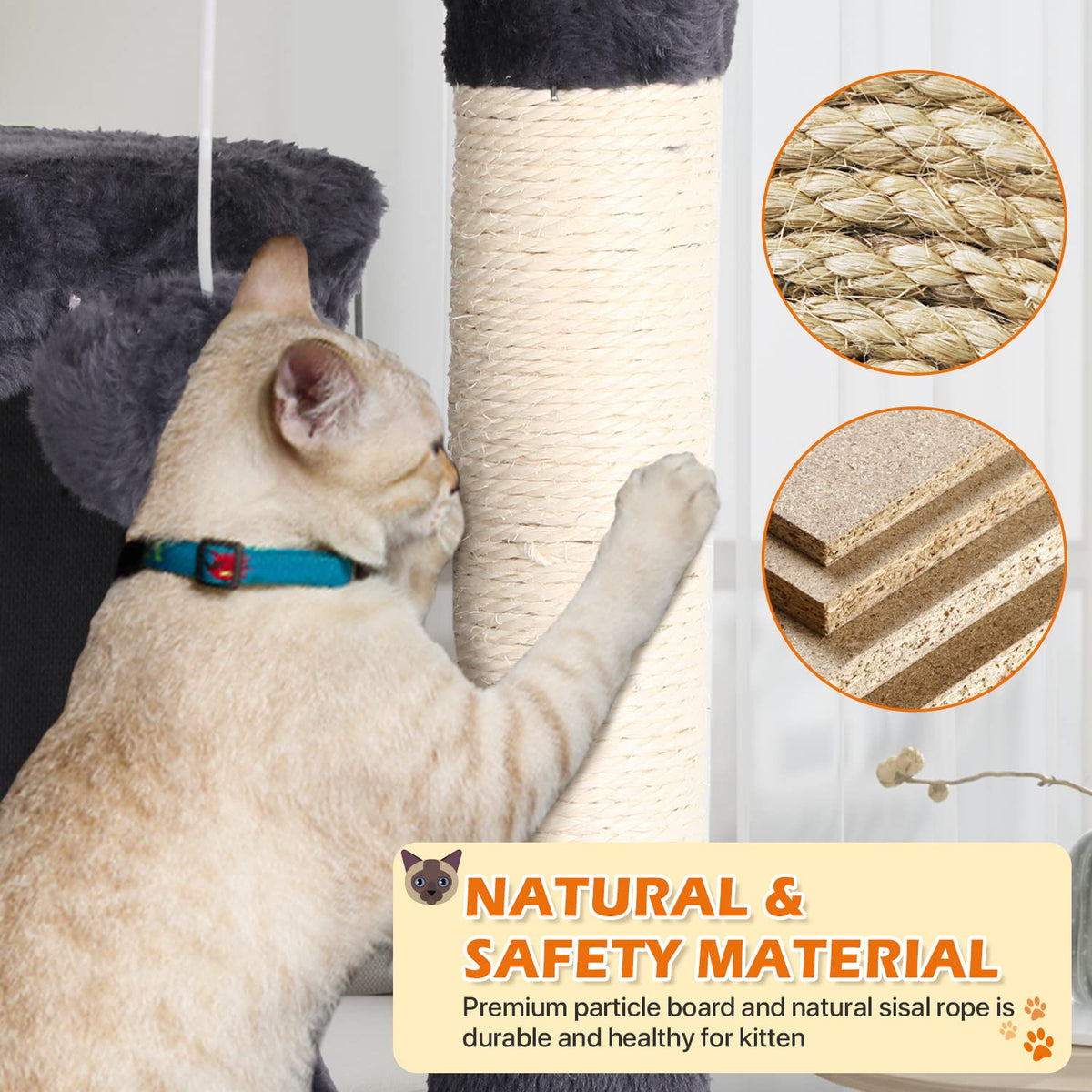 70 Inch Light Gray Cat Tree with 2 Condos, 3 Scratching Posts D91928