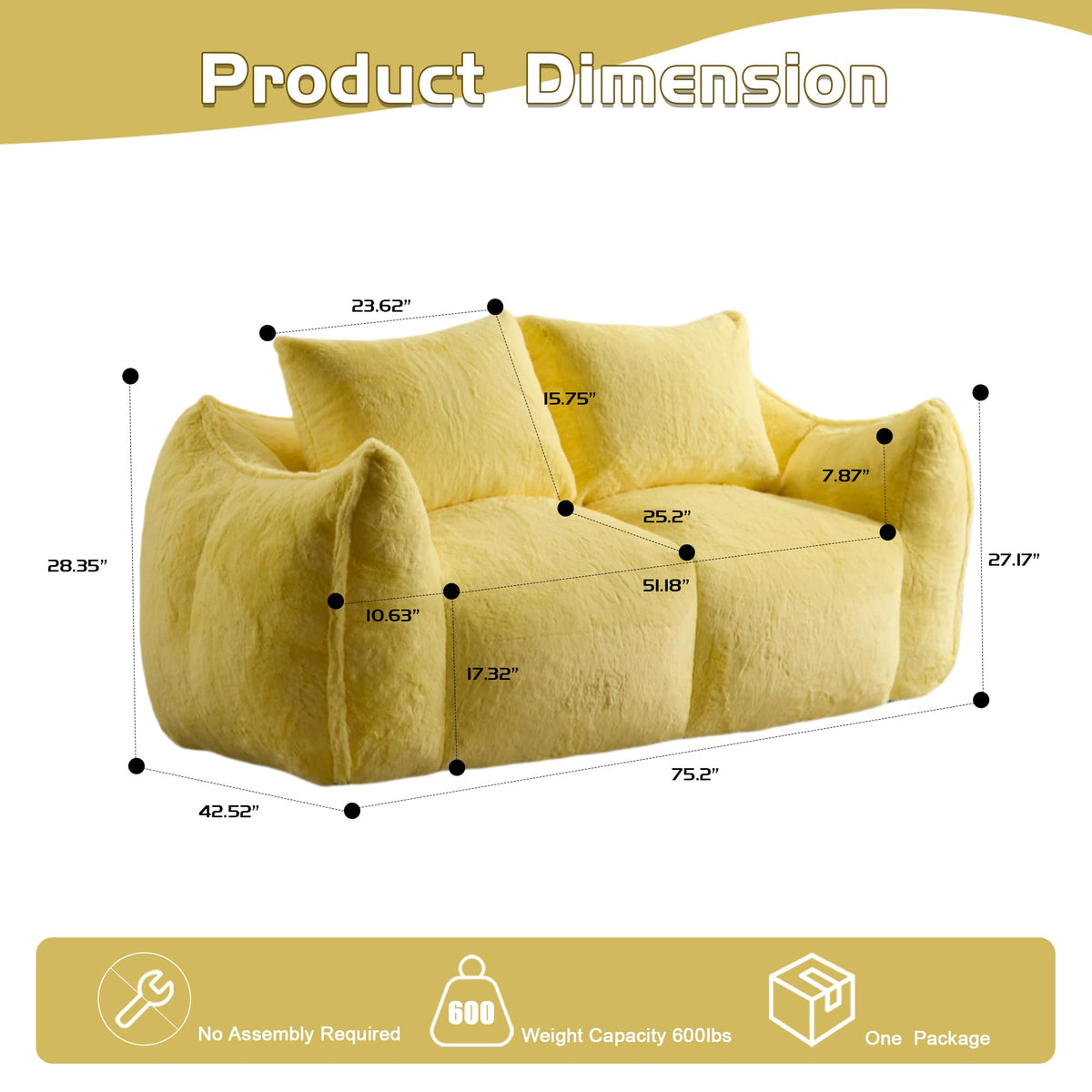 Oversized Ultra Soft Fluffy Faux Fur Bean Bag Chair with Pillows M399