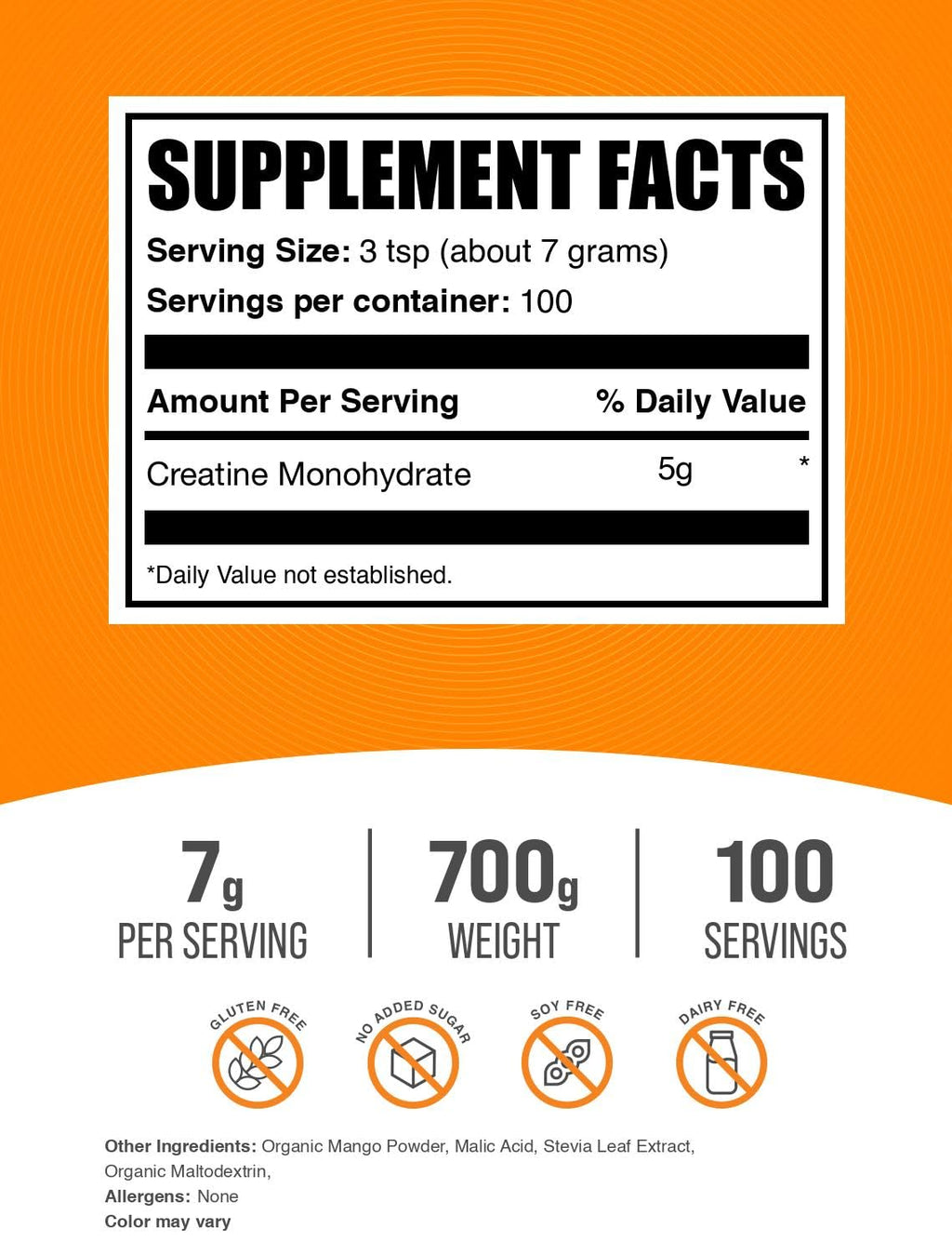 Micronized Creatine Monohydrate Powder, Mango Tango, 700g Z78287