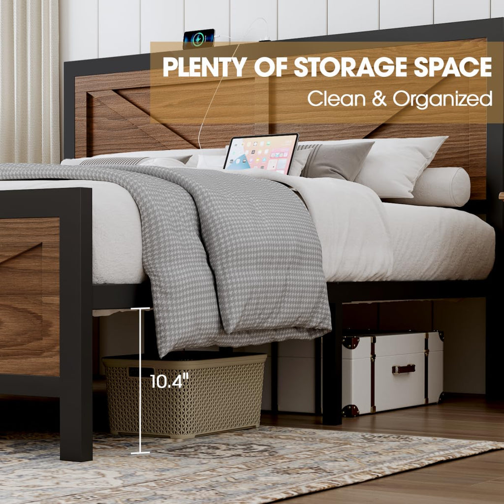 Queen Size Metal Platform Bed Frame with Storage D933818