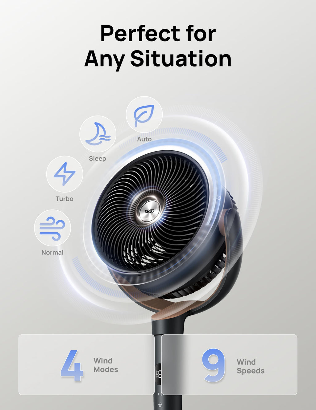 120° Oscillating Standing Fan, Quiet Floor Fan with DC Motor, 9 Speeds, 4 modes, 37-42" Adjustable Height, 9H Timer, Dark Gray Q597347