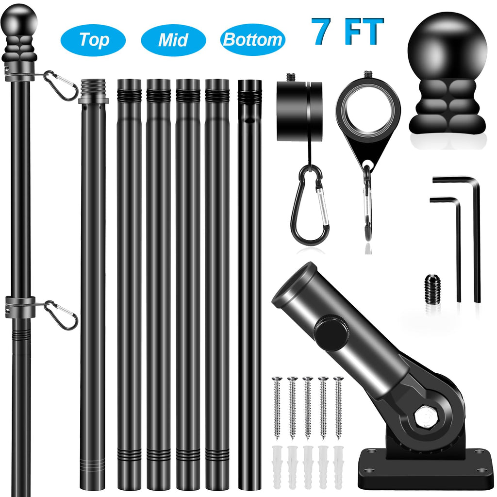 Black 7 FT Stainless Steel Flagpole Kit W5722